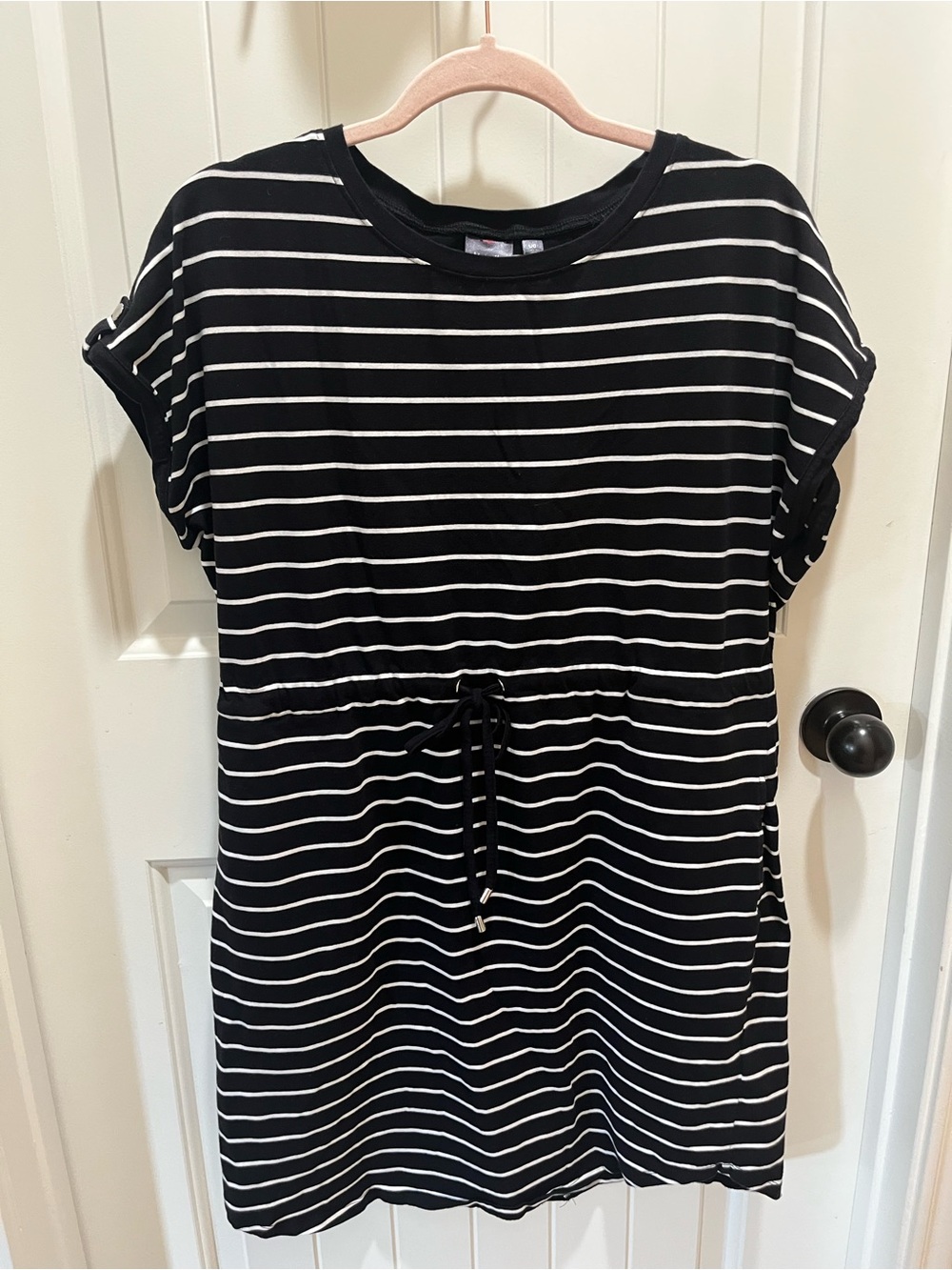 Rafaella Women's Black and White Striped Casual Dress - L